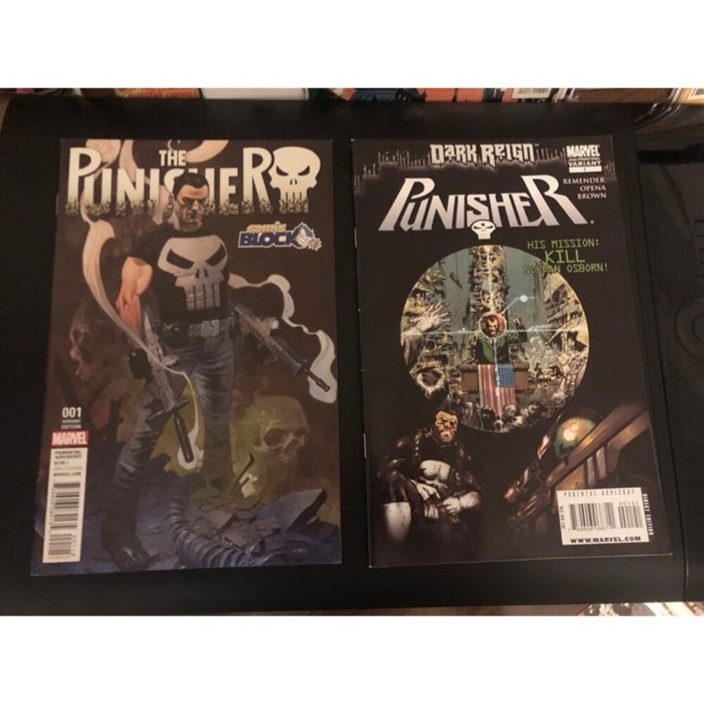 Dark Reign Punisher #1 2nd Print Variant+The Punisher #1 Comic Block Variant VF